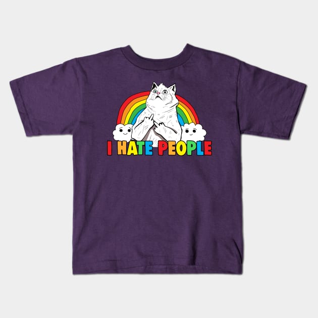 Fluff Off Rainbow Cat Hates People Kids T-Shirt by Barnyardy